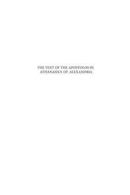 The Text of the Apostolos in Athanasius of Alexandria the New Testament in the Greek Fathers