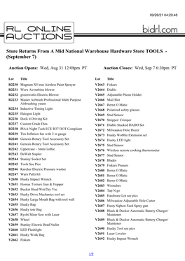 Store Returns from a Mid National Warehouse Hardware Store TOOLS - (September 7)