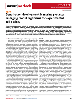 Genetic Tool Development in Marine Protists: Emerging Model Organisms for Experimental Cell Biology