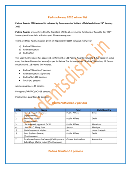 Padma Awards 2020 Winner List Padma Vibhushan-7 Persons