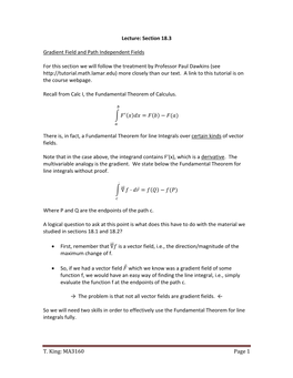 T. King: MA3160 Page 1 Lecture: Section 18.3 Gradient Field And