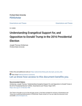 Understanding Evangelical Support For, and Opposition to Donald Trump in the 2016 Presidential Election