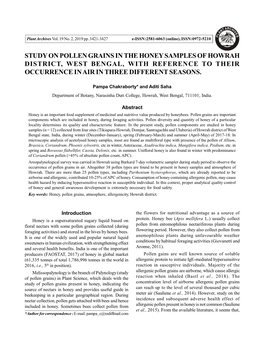 Study on Pollen Grains in the Honey Samples of Howrah District, West Bengal, with Reference to Their Occurrence in Air in Three Different Seasons