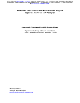 Proteotoxic Stress-Induced Nrf1 Transcriptional Program Requires a Functional TIP60 Complex