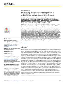 Evaluating the Glucose Raising Effect of Established Loci Via a Genetic Risk Score