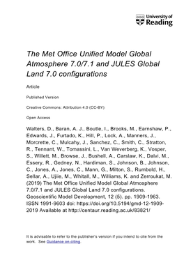The Met Office Unified Model Global Atmosphere 7.0/7.1 and JULES Global Land 7.0 Configurations