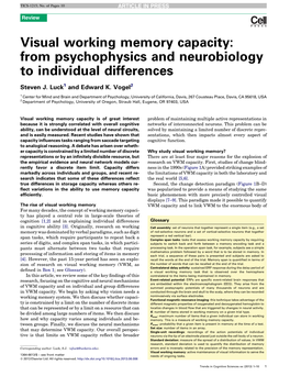 Visual Working Memory Capacity: from Psychophysics and Neurobiology to Individual Differences