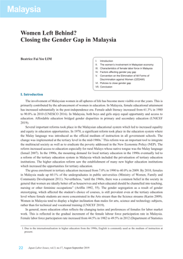 Women Left Behind? Closing the Gender Gap in Malaysia (PDF