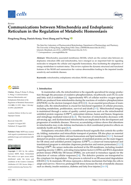 Communications Between Mitochondria and Endoplasmic Reticulum in the Regulation of Metabolic Homeostasis