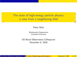 The State of High-Energy Particle Physics: a View from a Neighboring ﬁeld