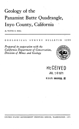 Geology of the Panamint Butte Quadrangle, Inyo County, California