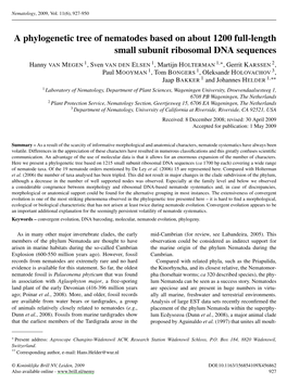 A Phylogenetic Tree of Nematodes Based on About 1200 Full-Length