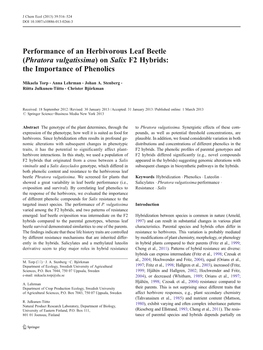 (Phratora Vulgatissima) on Salix F2 Hybrids: the Importance of Phenolics