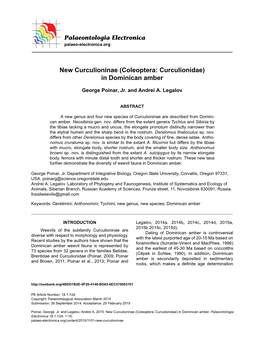 New Curculioninae (Coleoptera: Curculionidae) in Dominican Amber