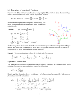 3.6 Derivatives of Logarithmic Functions Y = Ln X ⇐⇒ Ey = X =⇒ Ey