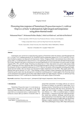 Flowering Time Response of Nasturtium (Tropaeolum Majus L.) Cultivar ‘Empress of India’ to Photoperiod, Light Integral and Temperature Using Photo-Thermal Model