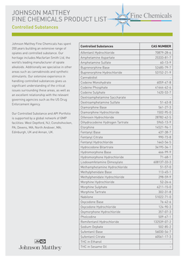 JOHNSON MATTHEY FINE CHEMICALS PRODUCT LIST Controlled Substances