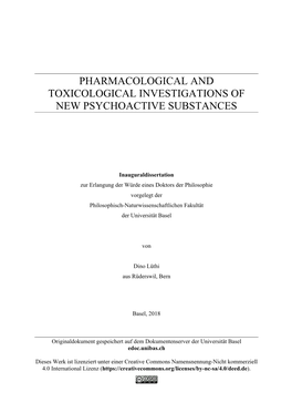 Phd Thesis Project: Pharmacological and Toxicological Investigations of New Psychoactive Substances, Supervised by Prof