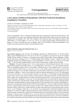 A New Species of Orthosia Ochsenheimer, 1816 from North-East Kazakhstan (Lepidoptera, Noctuidae)