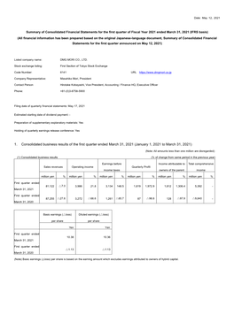 1． Consolidated Business Results of the First Quarter Ended March 31, 2021 (January 1, 2021 to March 31, 2021)