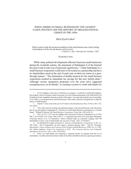 WHEN AMERICAN SMALL BUSINESS HIT the JACKPOT: TAXES, POLITICS and the HISTORY of ORGANIZATIONAL CHOICE in the 1950S