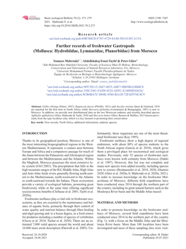 Mollusca: Hydrobiidae, Lymnaeidae, Planorbidae) from Morocco