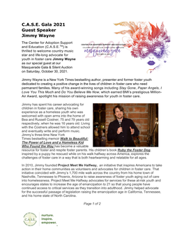 C.A.S.E. Gala 2021 Guest Speaker Jimmy Wayne