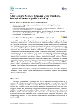 Adaptation to Climate Change: Does Traditional Ecological Knowledge Hold the Key?