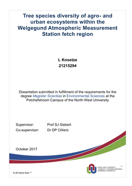 Tree Species Diversity of Agro- and Urban Ecosystems Within the Welgegund Atmospheric Measurement Station Fetch Region