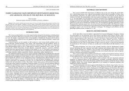 FAMILY LAMIACEAE: MAIN IMPORTANT SPONTANEOUS MEDICINAL the Research Included Field Observations at Different Time of the Year, During the Period 2010- 2015