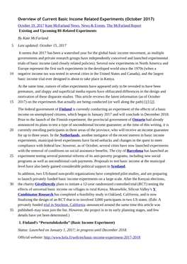 Overview of Current Basic Income Related Experiments