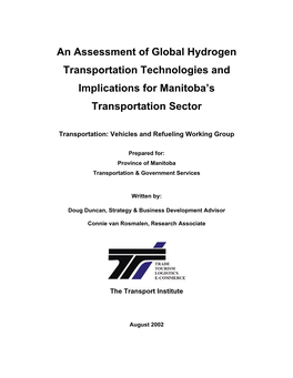 Assessment of Hydrogen Opportunities in Manitoba’S Transportation Sector August 2002