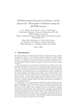 Multidimensional Dynamics Involving a Conical Intersection: Wavepacket Calculations Using the MCTDH Method