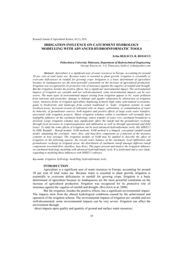 Irrigation Influence on Catchment Hydrology Modelling with Advanced Hydroinformatic Tools