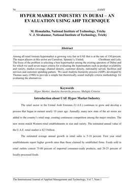 Hyper Market Industry in Dubai – an Evaluation Using Ahp Technique