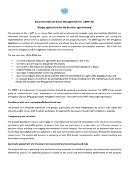 Environmental and Social Management Plan (ESMP) For