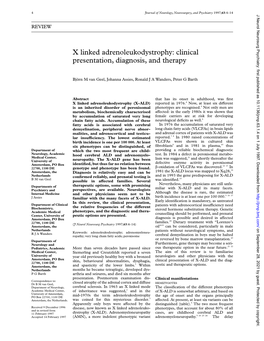 X Linked Adrenoleukodystrophy: Clinical Presentation, Diagnosis, and Therapy