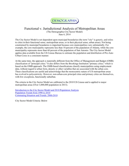 Functional V. Jurisdictional Analysis of Metropolitan Areas (The Demographia City Sector Model) June 6, 2014