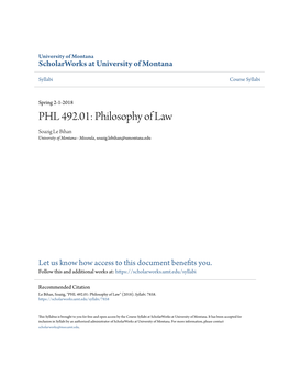 Philosophy of Law Soazig Le Bihan University of Montana - Missoula, Soazig.Lebihan@Umontana.Edu