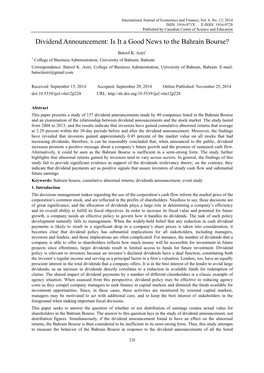 Dividend Announcement: Is It a Good News to the Bahrain Bourse?