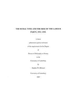 The Rural Vote and the Rise of the Labour Party, 1931-1935