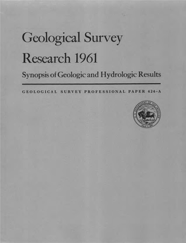 Geological Survey Research 1961 Synopsis of Geologic and Hydrologic Results