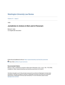 Jurisdiction in Actions in Rem and in Personam