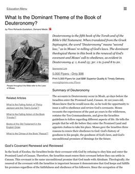 What Is the Dominant Theme of the Book of Deuteronomy? by Flora Richards-Gustafson, Demand Media