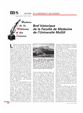 Bref Historique De La Faculté De Médecine De L'université Mcgill