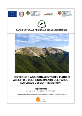 Regolamento Del Parco Naturale Dei Monti Simbruini Delibera Del CS N