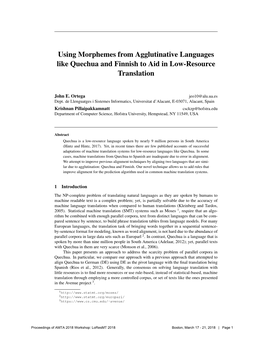 Using Morphemes from Agglutinative Languages Like Quechua and Finnish to Aid in Low-Resource Translation