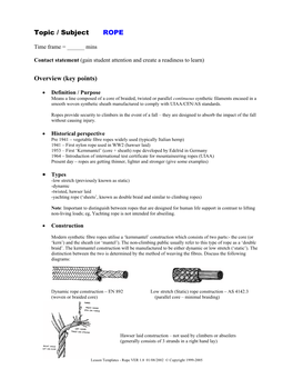 Topic / Subject ROPE Overview (Key Points)