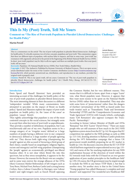 This Is My (Post) Truth, Tell Me Yours Comment on “The Rise of Post-Truth Populism in Pluralist Liberal Democracies: Challenges for Health Policy”