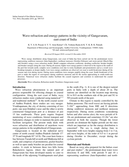 Wave Refraction and Energy Patterns in the Vicinity of Gangavaram, East Coast of India